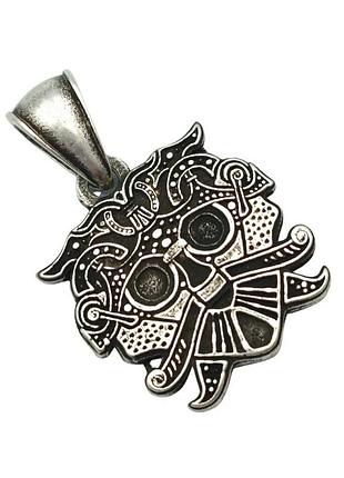 Бронзовый кулон «маска локи» ручное литье посеребренная бронза
