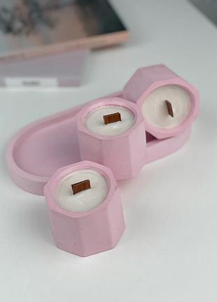 Набор ароматических соевых свечей в гипсовых кашпо mini 2.0 на подставке orgazmiс