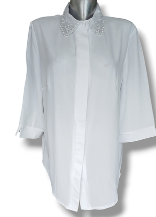 Женская белая шифоновая блузка большого размера