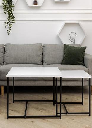 Журнальный столик онлайн лофт комплект m+s квадратные, столики для гостиной угольный камень черный