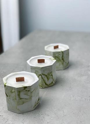 Набор ароматических соевых свечей в гипсовых кашпо mini 2.0 в технике marble 3шт aphrodisiac