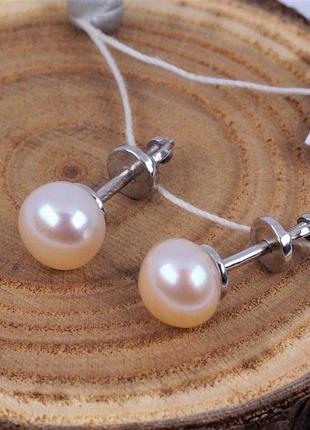 Сережки гвоздики-пусети срібні з натуральними перлами 925 проби.