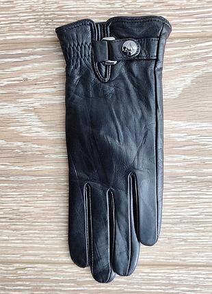 Сенсорные женские черные кожаные перчатки с резинкой и ремешком 8