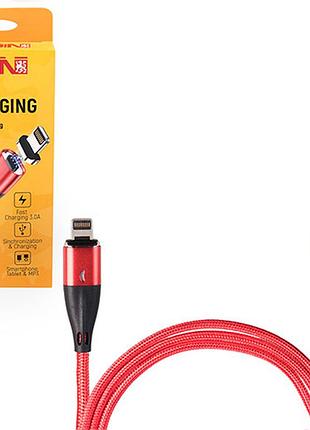 Кабель магнитный voin usb - lightning 3а, 2m, red (быстрая зарядка/передача данных)
