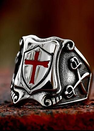 Кольцо печатка крест тамплиеров нержавеющая сталь женское мужское 19 размер
