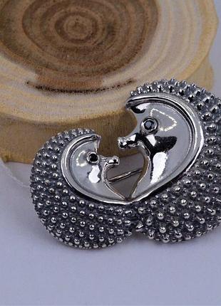 Срібна брошка "їжачки" 925 проби з цирконієм.