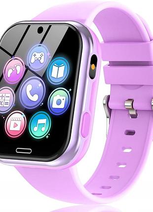 Детские умные часы eowfox с играми, педометром, музыкой, камерой и sos, фиолетовые 4-12 лет
