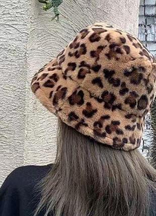 Панама 0225 з леопардовим принтом (еко - хутро) - коричнева