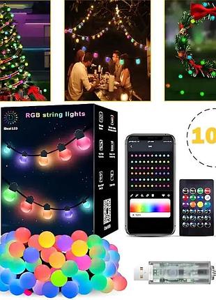 Гирлянда на елку матовый шарик 10 метров с пультом usb bluetooth управление с телефона модель (sfk-03)