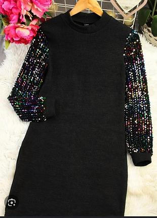 Невероятное нарядное теплое платье рукава пайетки