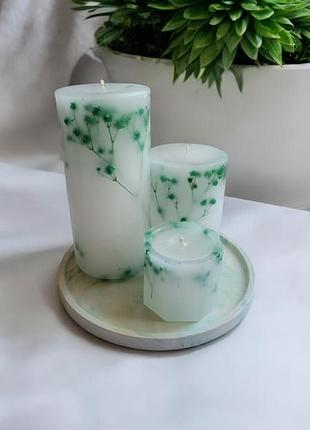 Набор свечей "природный штрих" на подставке с ароматом корица