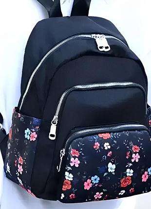 Женский рюкзак повседневный текстильный компактный городской черный с цвета прогулочный молодежный с карманами