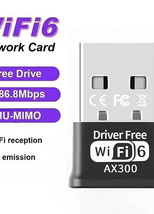 Мини usb wifi 6 адаптер 300m 2.4ghz usb 2.0 с чипом aic8800fc для пк/ноутбука, драйвер не требуется