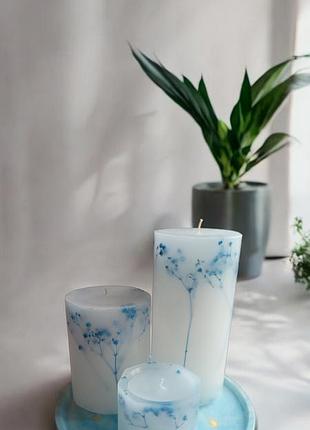 Свечи с голубым вдохновением на подставке, с ароматом ваниль