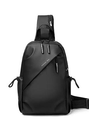 Мужская сумка слинг на плече водонепроницаемая вместительная черная tiding