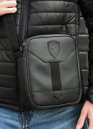 Мужская кожаная сумка мессенджер puma