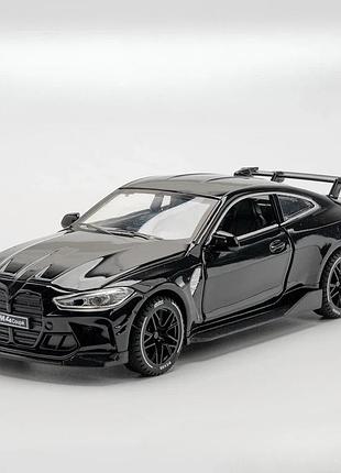 Металлическая модель bmw m4 1:32 со звуком и светом — чёрный спорткар, инерционный механизм