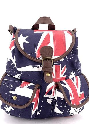 Женский рюкзак городской стильный повседневный тканевый прогулочный синий с карманами молодежный непромокаемый