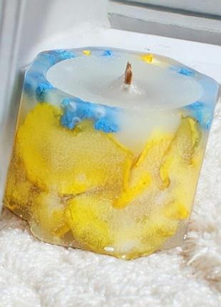 Декоративная свеча "сине-желтая гармония" - 5*5,5 см, 15 часов горения, с ароматом мята