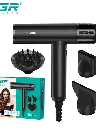 Фен професійний vgr v-427, 4 рівні обдування, 3 рівні температури, 11000 rpm, 3 насадки