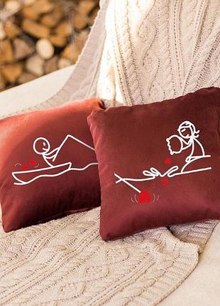 Набор подушек для влюбленных «рыбалка» подушки для влюбленных 2 шт в наборе бордовый