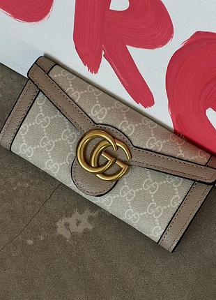 Большой кошелек с визитницей для девушки gucci женский кожаный кошелек конверт гуччи портмоне для женщины молочный