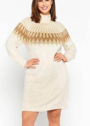 Краствое мягкое вязаное платье с орнаментом болит размера батал