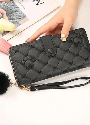 Женский кошелек стёганый brand classic с брелком черный