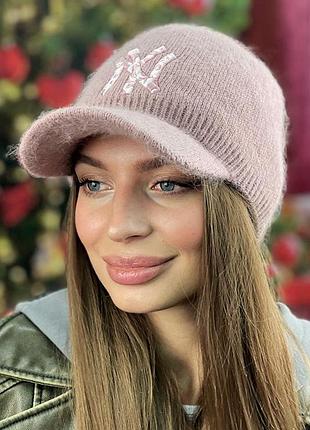 Пушистая бейсболка «нью-йоркер» (4955-1) темная пудра