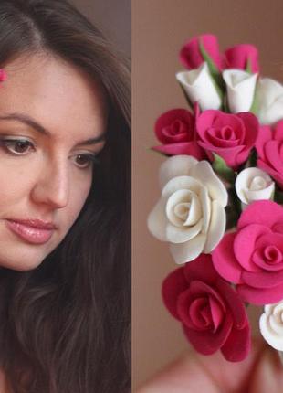 Шпилька з трояндочками "ванільна фуксія"