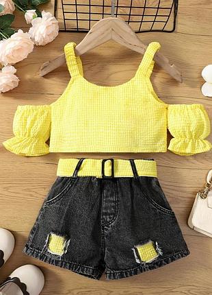 Костюм для дівчинки на літо топ та шорти джинсові