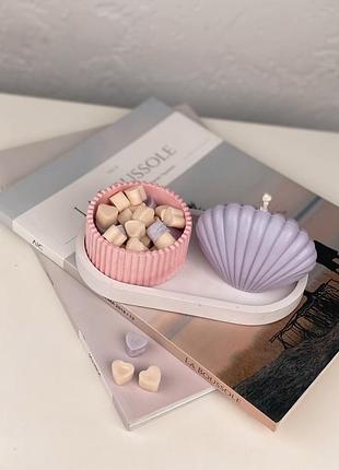 Набор соевая свеча ракушка с мини-саше (30шт) с ароматом в кашпо на подставке ручной работы ticket to provence