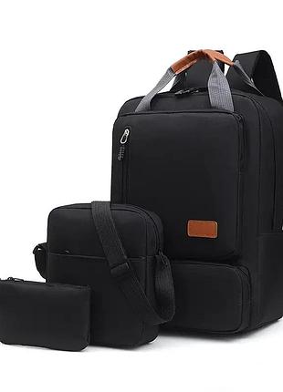 Мужской рюкзак плотный вместительный для учебы городской молодежный для ноутбука 3в1 usb порт черный jingpin