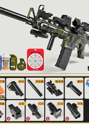 Іграшковий пластиковий електричний автомат гвинтівка м416 стріляє м'якими кулями пабг + ракетниця у подарунок