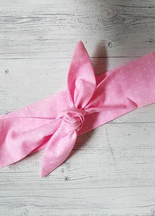 Пов'язка дитяча на голову солоду рожева в горох дрібний