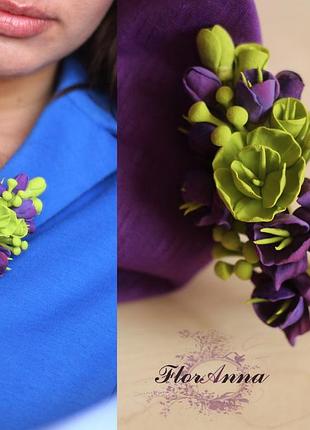 Яркая брошь с цветами ручной работы "контраст"