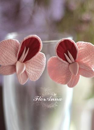 Сережки "пудрові орхідеї" з полімерної глини ручної роботи