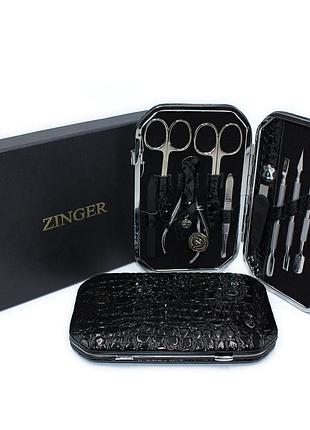 Набор для маникюра профессиональный zinger 801 s 10 инструментов кожаный футляр черного цвета