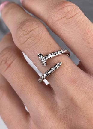 Кольцо серебряное гвоздь с фианитами