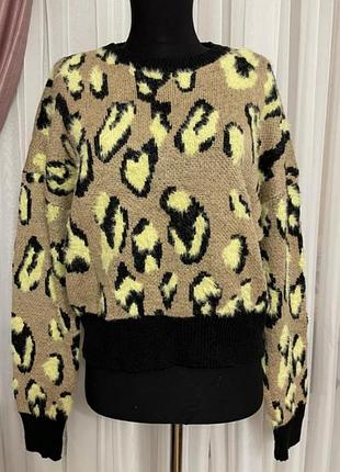 Теплый свитер травка большого размера в леопардовый принт