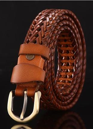Ремінь жіночий плетений натуральна шкіра на класичній пряжці, пояс 115 смх 2,5 см( 4115 )