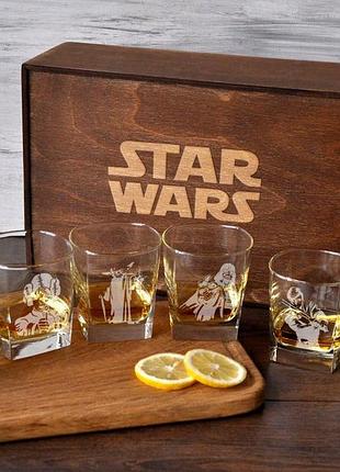 Подарочный набор графин + стаканы для виски с гравировкой "star wars" 2 склянки, картонна