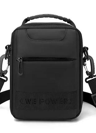 Мужская сумка месенджер на плечо плотная молодежная черная we power