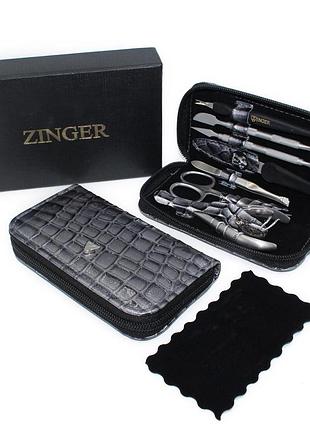 Набір для манікюру zinger 7 інструментів на блискавці шкіра для чоловіків