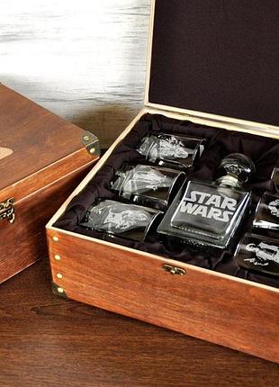Подарочный набор star wars стеклянный графин + стаканы для виски с гравировкой графін + 2 склянки, картонна