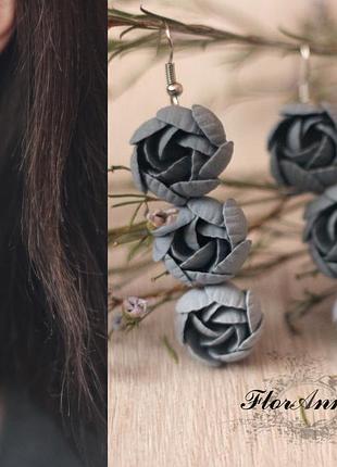 Длинные серые серьги ручной работы "серебряный градиент"