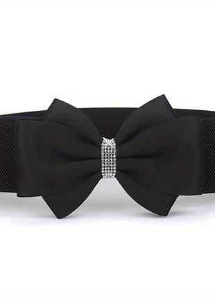 Женский широкий эластичный пояс с большим бантом, черный пояс на талию | большой размер | для платья, жакет