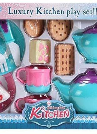 Посуда игрушечная sk77b (чашки, блюдца, чайник, сахарница, вилка, ложка, нож, продукты)