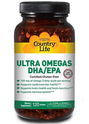 Омега 3 dha/epa, omegas dha / epa, country life, 120 капсул