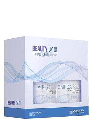 Набор бьюти "рост волос + омега бьюти", beauty box, douglas laboratories, 2 бутылки по 60 капсул